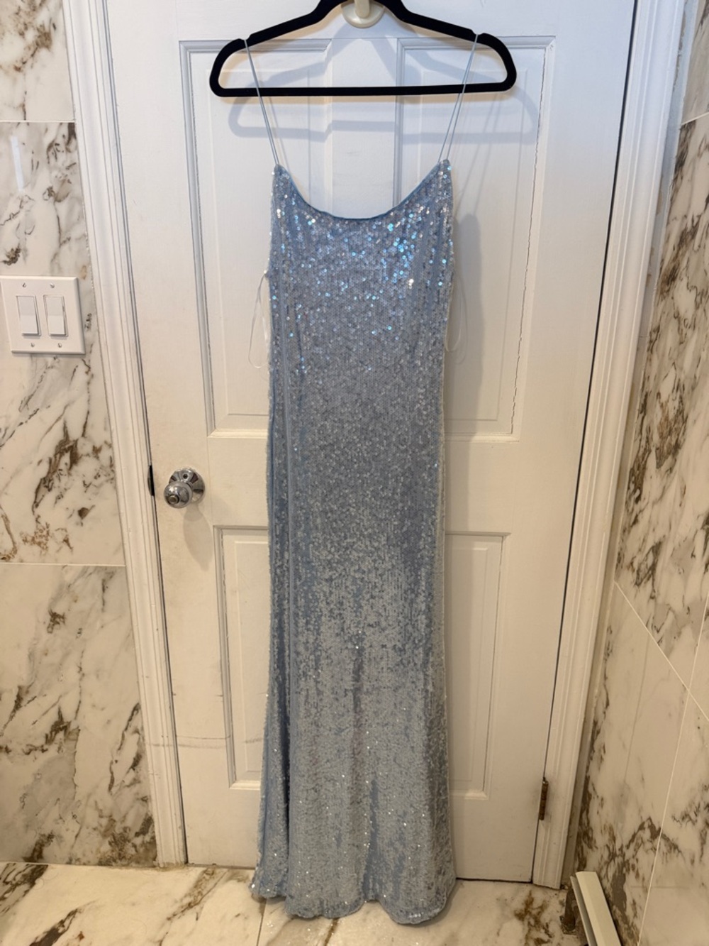 Vintage Sequin Slip Gown in Light Silver-Blue